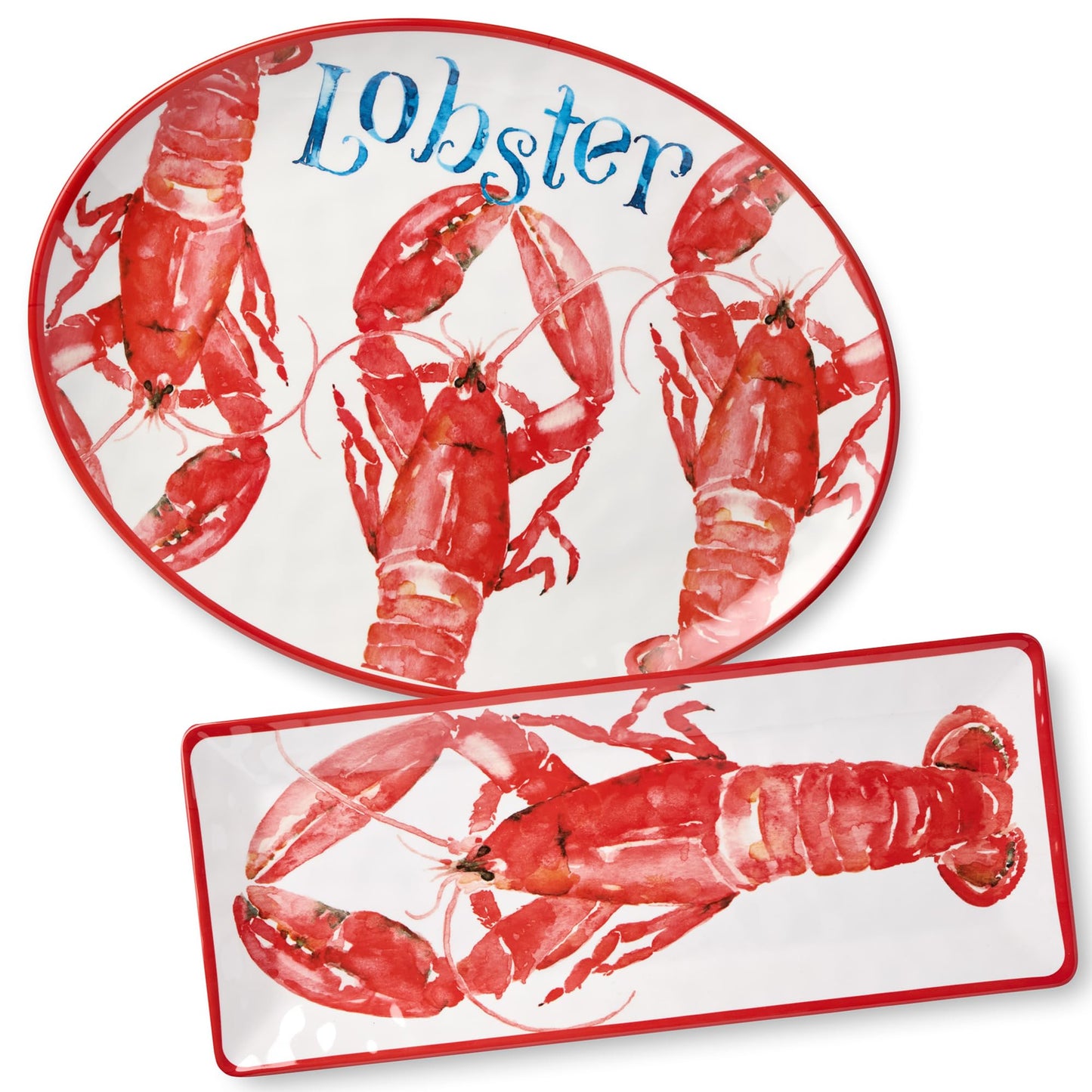 Beach House Lobster Melamine 2-Piece Platter Set – Shatterproof, Chip-Resistant, Lightweight & Dishwasher-Safe