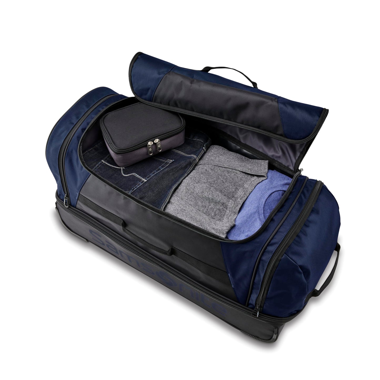 Samsonite Andante 2 Wheeled Duffel Bag – 32-Inch Durable Rolling Luggage with Inline Skate Wheels, Push-Button Handle & Spacious Compartments – Travel-Friendly and Lightweight- Navy/Black