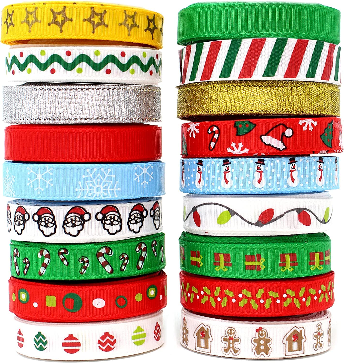 Joiedomi 18Pcs Christmas Ribbons, 90 Yard Grosgrain Satin Fabric Ribbons for Christmas Box Wrapping, Hair Bow Clips, Gift Bows, Craft, Sewing, Wedding (18PCS One-Size)