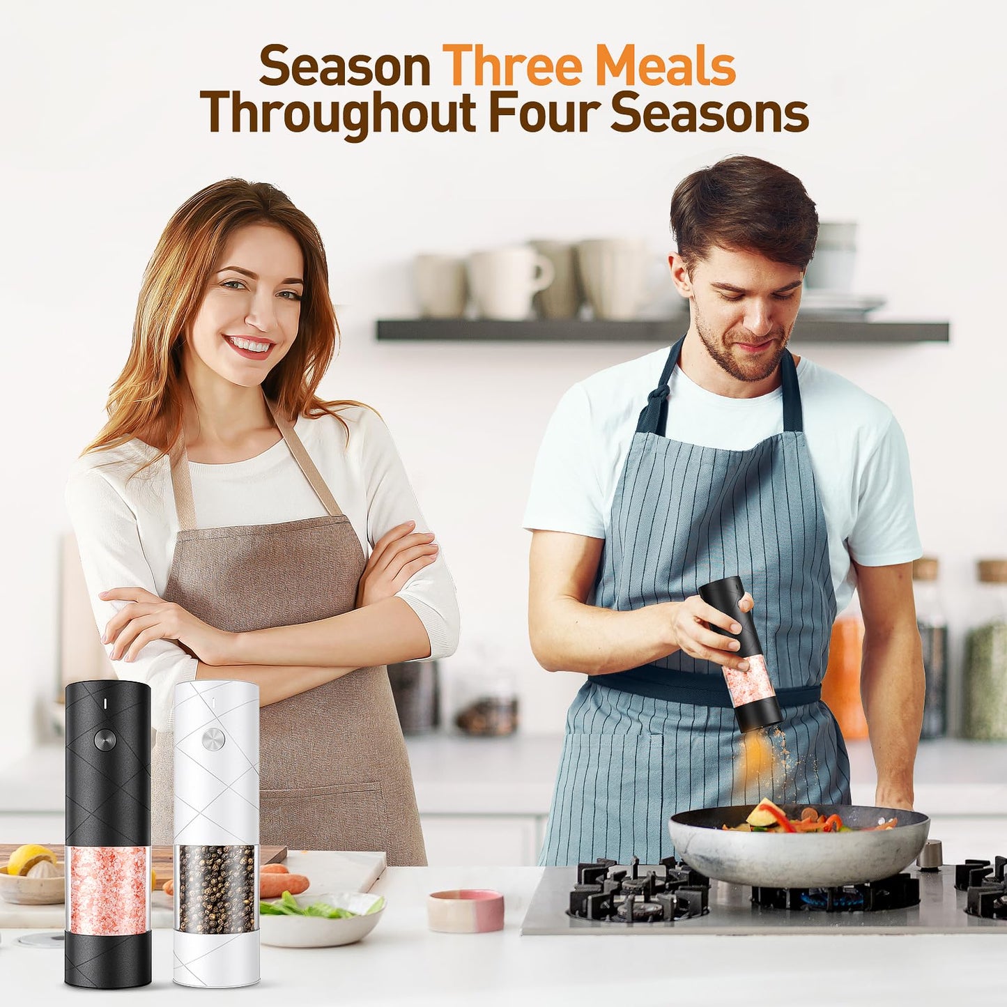 Rechargeable Electric Salt and Pepper Grinder Set, Automatic Salt and Pepper Shakers, Adjustable Coarseness Pepper Grinder with Led Kitchen and Home Appliances Gifts for Women(Blackwhite)