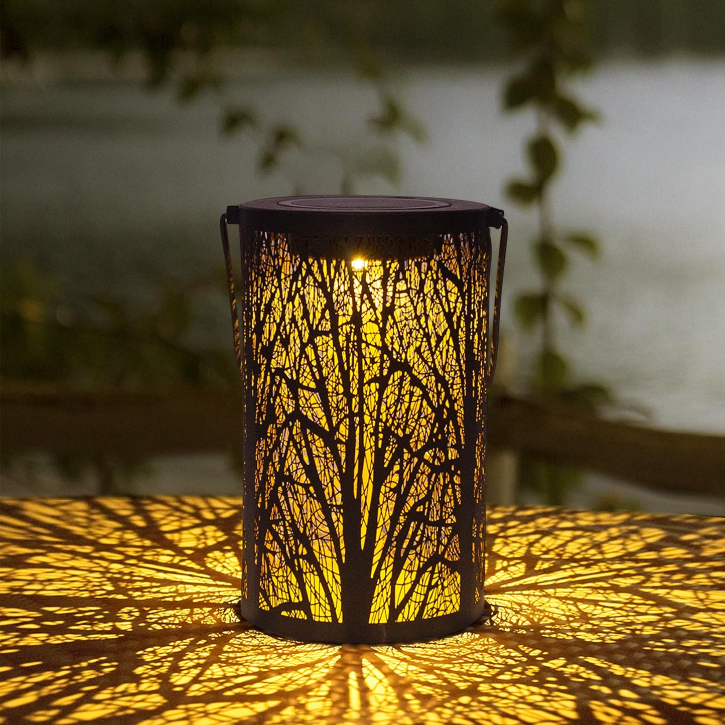 FANOAULEA Solar Lanterns for Outdoor Waterproof, Hanging Solar Lights Gifts for Women Mom, Tree Lantern Hanging/Standing for Patio, Lawn, Tabletop, Garden Decorative LED Lantern Black Tree