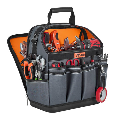VEVOR Tool Bag, 13.2 Inch, 39-Pocket Open Top Tool Pouch, Portable Electrical Maintenance Toolbox Organizer Storage with Hard Plastic Base, Adjustable Shoulder Strap, for Professionals DIY & Jobsite