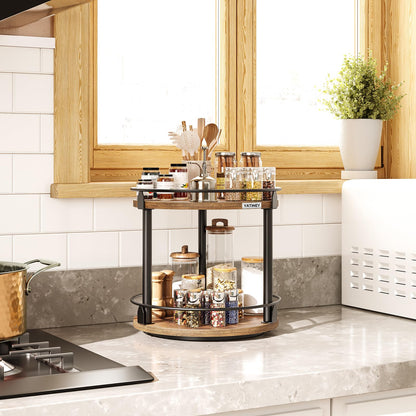 3-Tier Lazy Susan Organizer, Rotating Spice Rack, Spinning Organizer, Industrial Turntable Spice Rack Organizer for Cabinet, Kitchen Countertop, Pantry, Rustic Brown and Black SR23BR