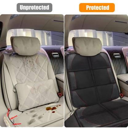 Bacgnyer Car Seat Protector, Child Seat Protection, 600D Waterproof Non-Slip Fabric Thick Padding with 2 Mesh Storage Pockets, Baby Seat Protectors Under Carseat (Black Red Line, 2)