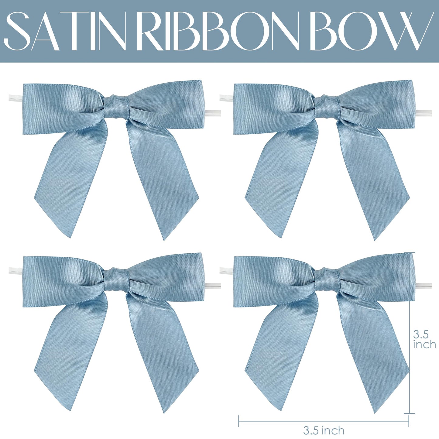 AIMUDI Dusty Blue Satin Ribbon Bows 3.5" Pre-Tied Twist Tie Bows for Treat Bags Gift Wrapping Cake Pop Goodie Bags Party Wedding Baby Shower Favor - 50 PCs