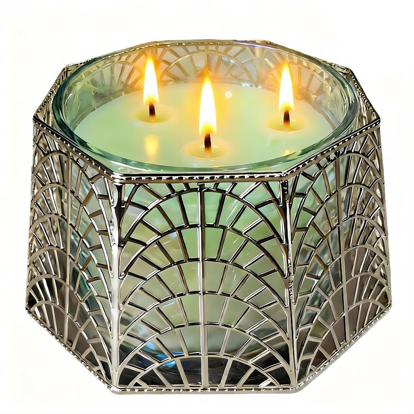 Dorephine 3 Wick Candle Holder, Shell Design Candle Jar Holder for 4-Inch Diameter Jars (5.25" D x 3.5" H), Rose Gold Metal, Coastal Decor