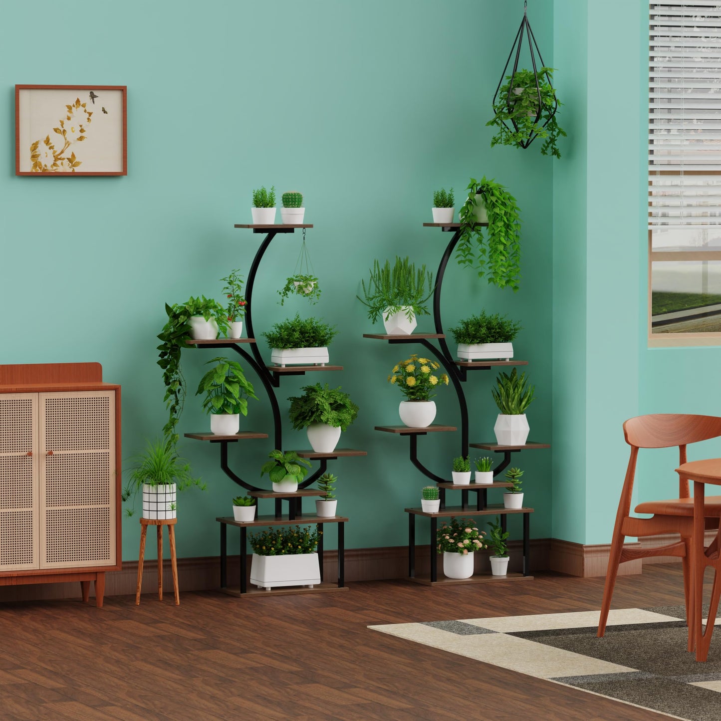 BRITEWAVE Indoor Plant Stand with LED Grow Light,8-Tier S-Shaped Corner Plant Stand,48.43 Inch Heavy,Duty Metal Indoor Plant Rack for Home, Balcony and Living Room