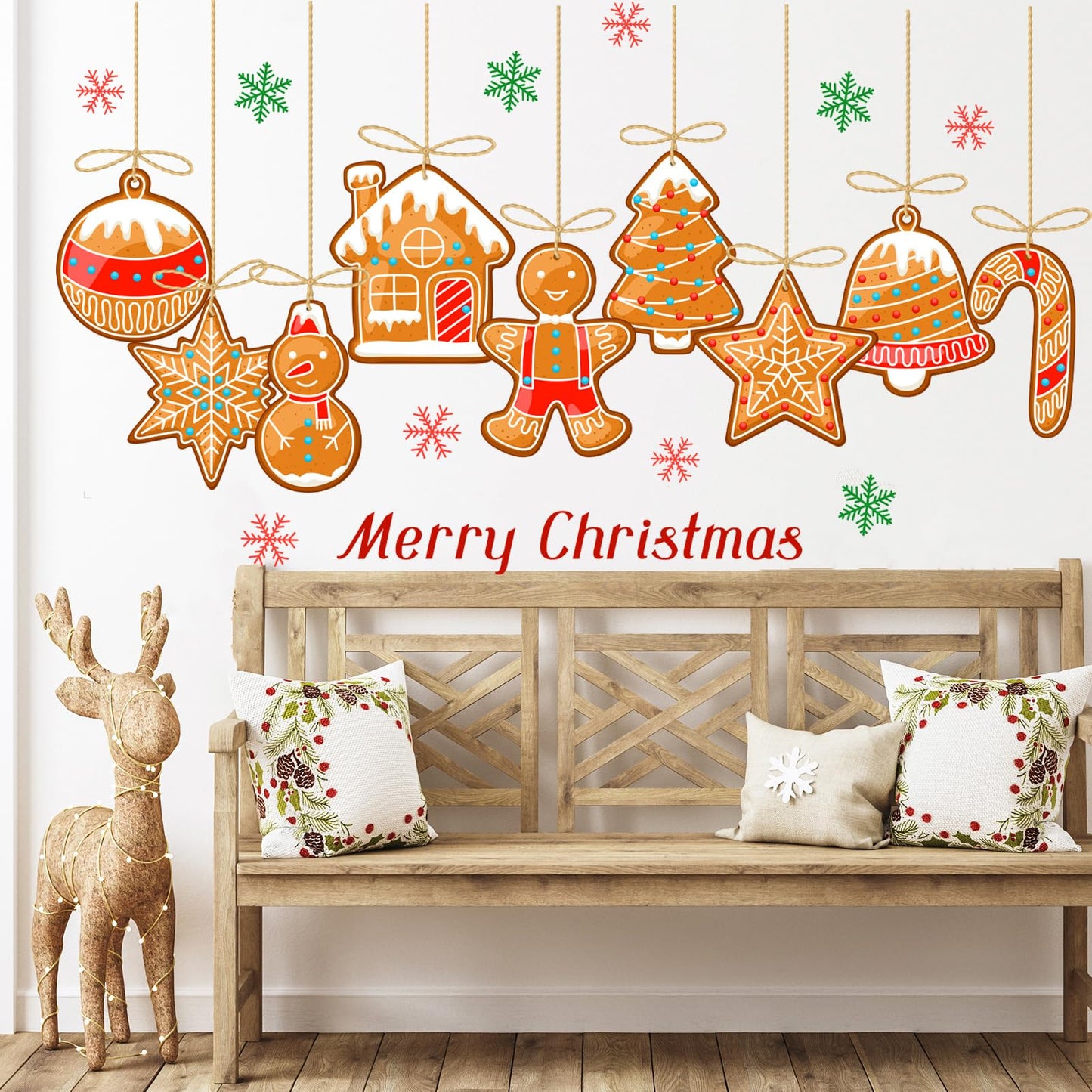 Christmas Wall Decals for Bedroom Hanging Christmas Tree Snowflake Gift Wall Stickers for Living Room Window Decor Removable Art Mural for Kids Baby Gift Nursery Door Decor Supplies (Style2)