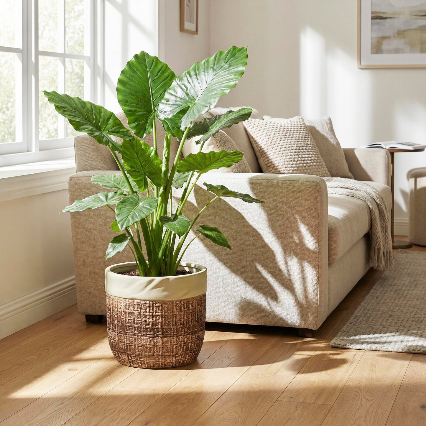 Teagas Ceramic Planter - 9.8 Inch Plant Pot for Indoor Outdoor Plants, Boho Ceramic Plant Pots with Drainage Hole and Plug, Round Indoor Planter, Garden Decor, Gardening Gifts for Women, Brown