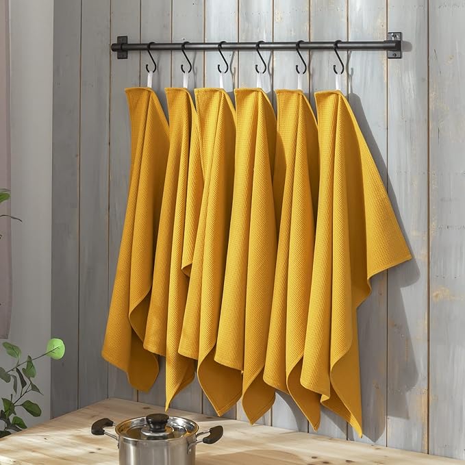 QUILTINA Dish Towels Set, 100% Cotton Waffle Weave Kitchen Towels 6 Pack
