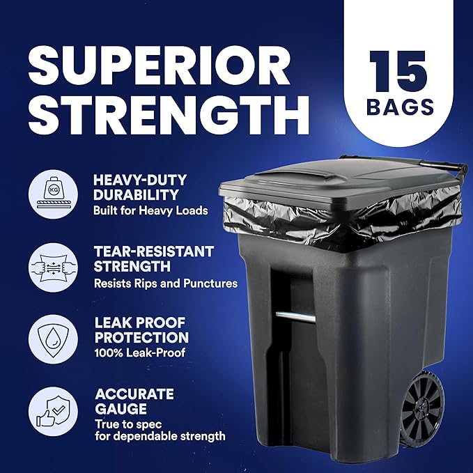 Plasticplace 95-96 Gallon Heavy Duty Black Trash Bags