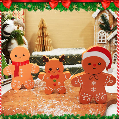 COCHIE Gingerbread Man Christmas Decorations Indoor, Tiered Tray Decor Set of 3, Wooden Gingerbread Blocks Xmas Table Decoration for Party, Home, Office, Shelf, Door (2024)