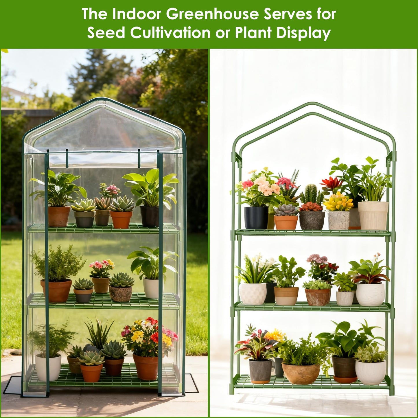 Carotex 3 Tier Mini Greenhouse, 27 x 19 x 50 Inch Portable Green House with PVC Cover and Steel Frame for Indoor Outdoor Plants, Seedlings, Herbs, Vegetables