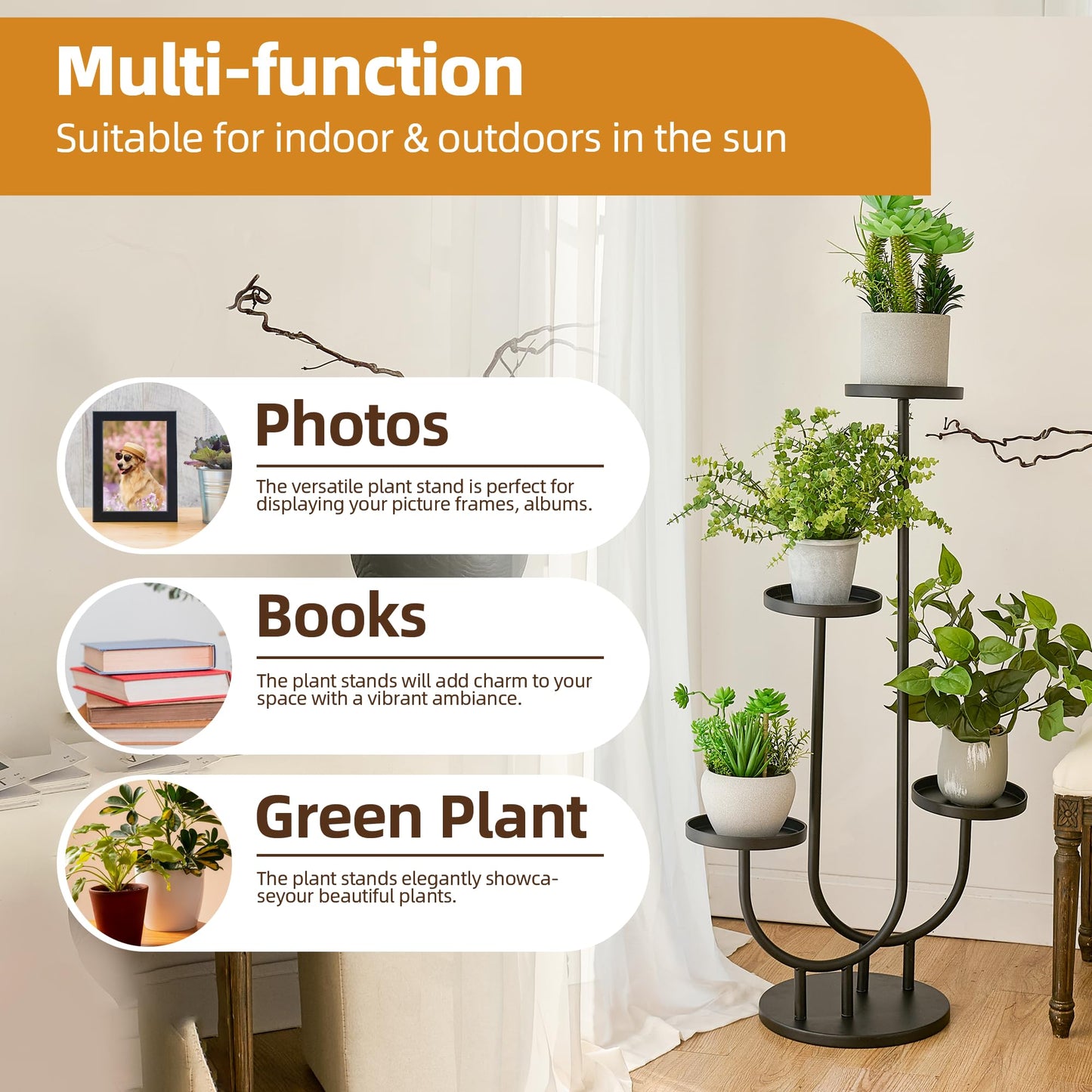 Thousand-Hill Range Plant Stand Indoor,3 Tier Tall Metal Corner Plant Stand Pot Holder,Outdoor Flower Shelf Display Rack for Window Garden Patio Balcony Home Decor Living Room Bedroom Black