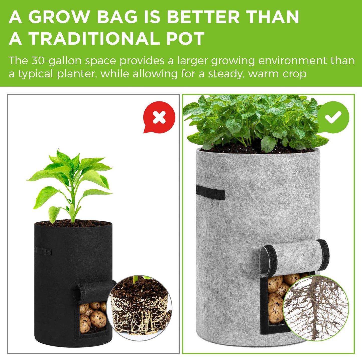 Yoojahow 4 Pack 30 Gallon Potato Grow Bags with Harvest Window, Durable Garden Planter Bags with Handles for Potatoes, Tomatoes, and Vegetables - Indoor & Outdoor Gardening Supplies (Black,Gray)