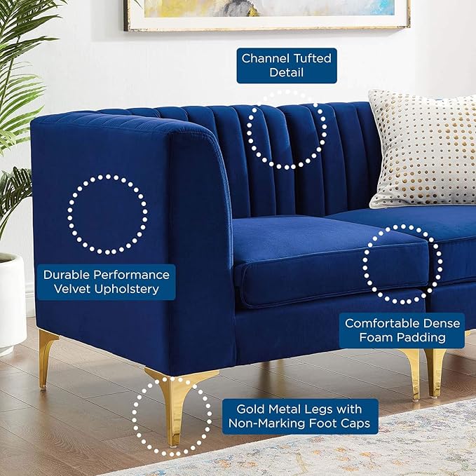 Modway EEI-4346-NAV Triumph Channel Tufted Performance Velvet Loveseat