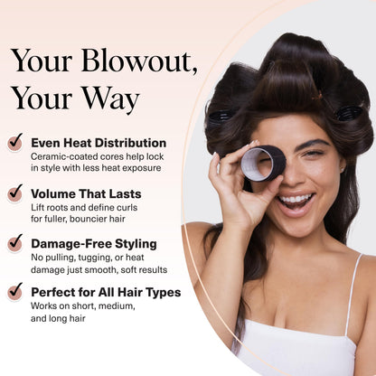 Kitsch Ceramic Thermal Hair Rollers Set 8pcs - Hair Curlers Rollers for Perfect Curls, Hot Rollers kit for long hair, Hair rollers for long hair, Hair Curler & Hair Roller, Ceramic Coated Core, Black