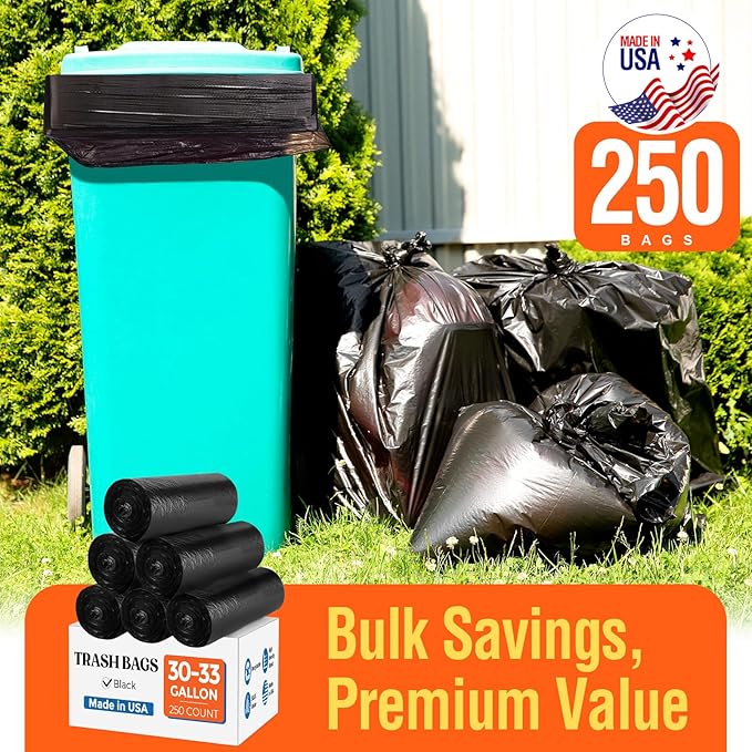 Delxo 30-33 Gallon Trash Bags, Durable & Puncture-Resistant Plastic Bolsas para