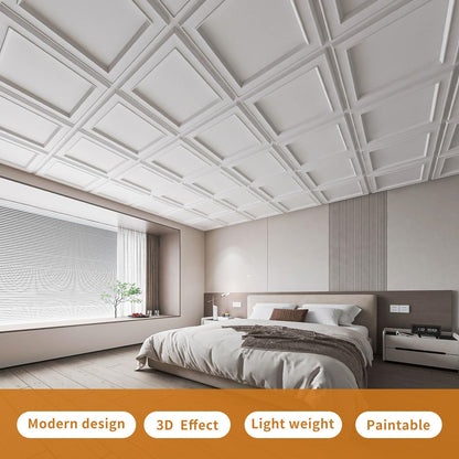 WOWSTAR 12-Pack 24"x24" Drop Ceiling Tiles, Waterproof Glue up Ceiling Panels, Modern Style 3D Wall Panels, White