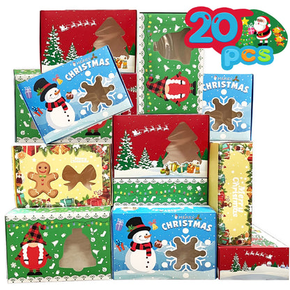 MISS FANTASY Christmas Cookie Boxes with Window - 20 Pack Gift Containers for Holiday Treats