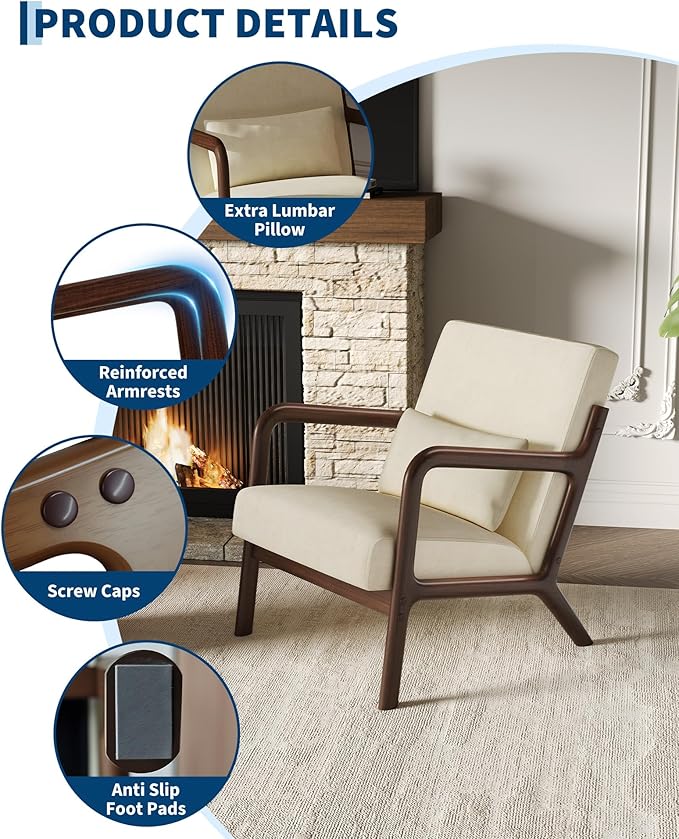 Garvee Mid-Century Chenille Accent Chair Set of 2, Cozy Reading Chair, Modern