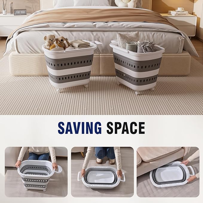 TECHMILLY Collapsible Plastic Laundry Basket Hamper