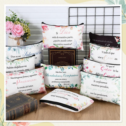 Abbylike 40 Pcs Christian Gift for Women Include 20 Bible Verse Makeup Bags 20 Christian Compact Mirrors Inspirational Religious Scripture Gift for Mom Sister Birthday Christmas(Spanish Style)