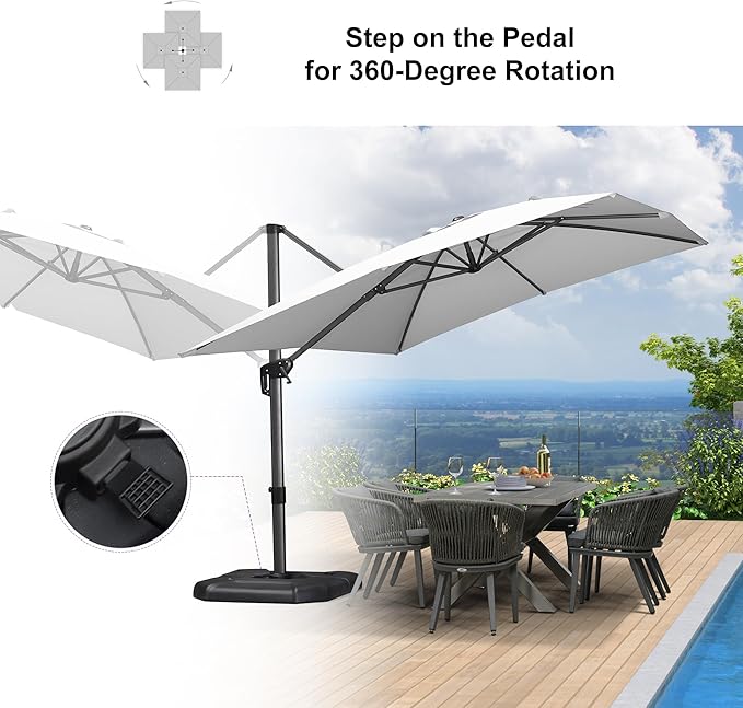 PURPLE LEAF 9'×11.5' Cantilever Patio Umbrella with Base Rectangle Offset Outdoor Umbrella Cover with Zipper for Garden Deck Pool White