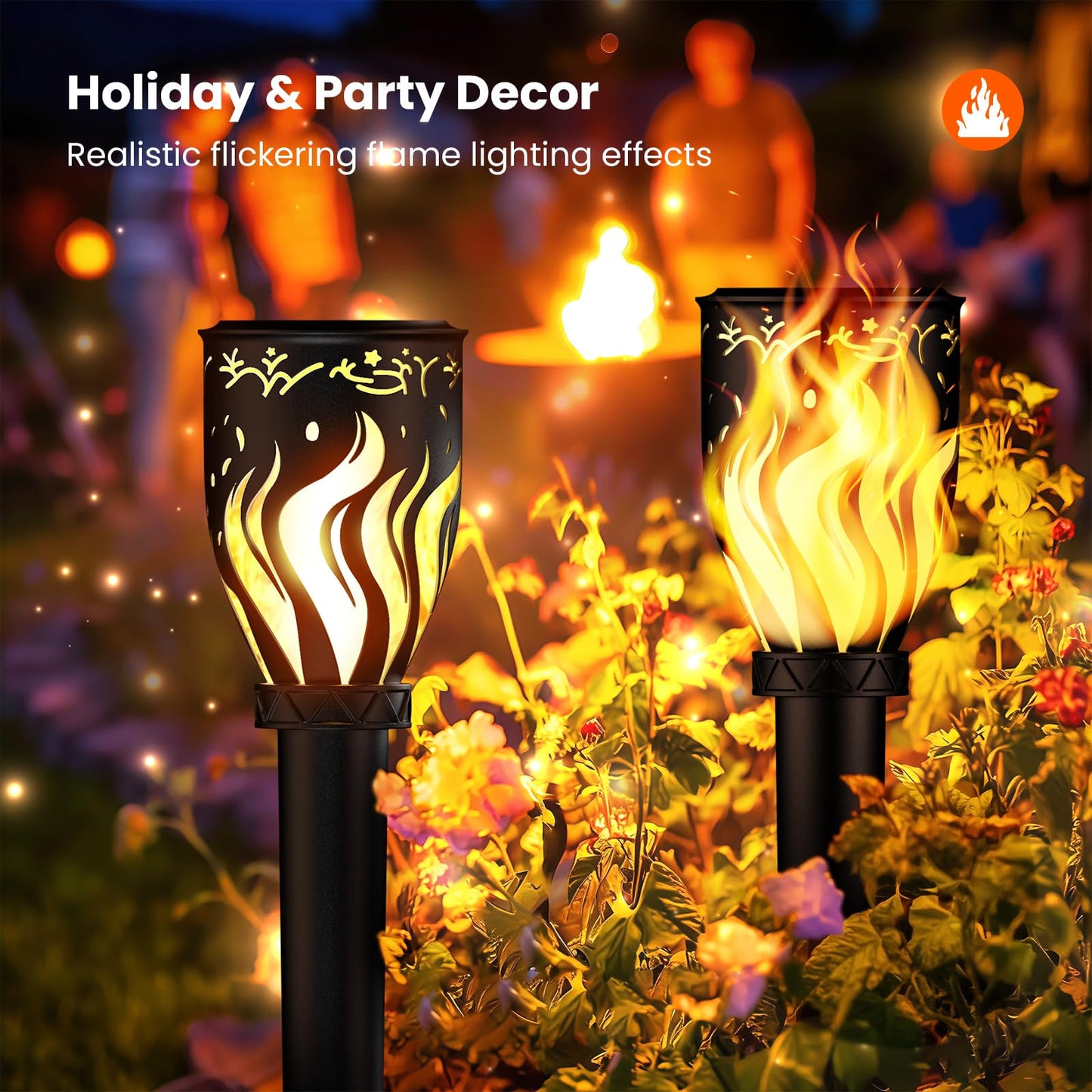 MrCrafts Nature Solar Lights Outdoor 4 Pack - 40'' Solar Powered Pathway Lights with Flickering Flame, Ideal for Gardens, Pathways, Patio, Balcony, Pool - Christmas, Halloween & Year - Round Decor