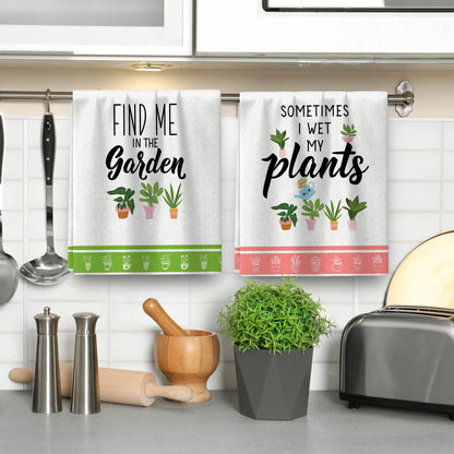 Plants Kitchen Dish Towels Decorative Set of 2, Absorbent Cute Tea & Hand Towels for Kitchen, Gardening Gifts for Plant Lovers Gardenners Women Lady Friends, Housewarming Gifts for New Home Hostress