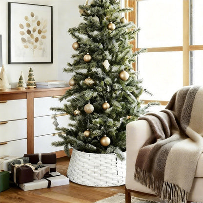Christmas Tree Collar, 24in Round Farmhouse Christmas Tree Collar, Christmas Tree Skirt for Artificial Christmas Trees Decoration (White)