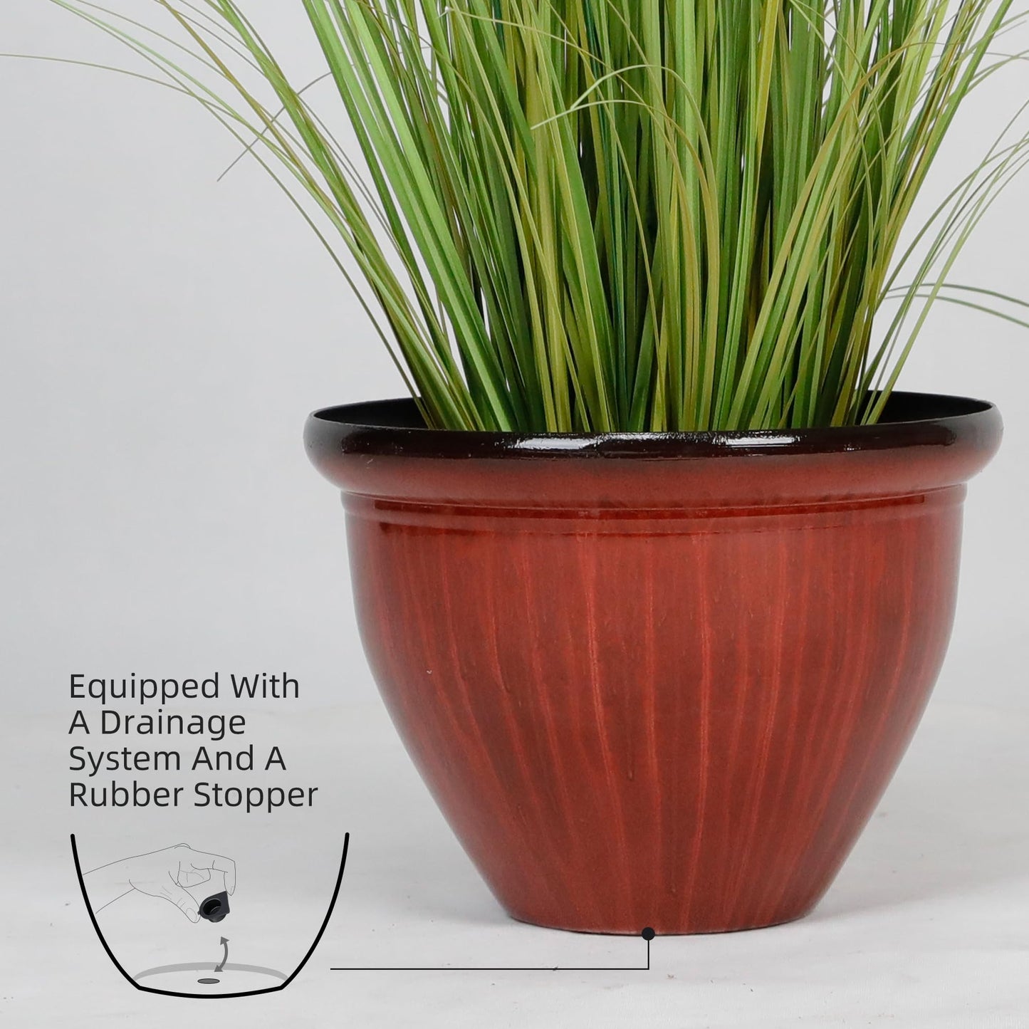 Worth Garden 12-Inch Dia. Round Red Plastic Planters with Drain Holes, 9.5-Inch Height - 4-Pack Glossy Finish Bell-Shaped Plant Pot – Lightweight Indoor/Outdoor Flower Pots