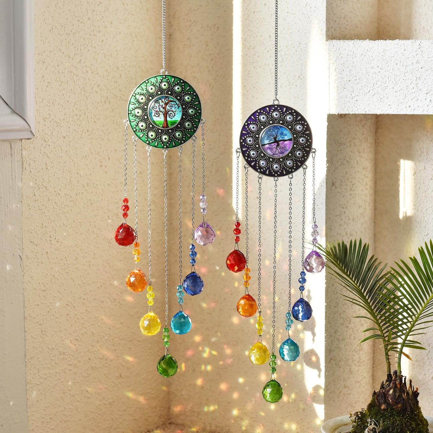 Tree of Life Crystal Sun Catcher, Hanging Sunlight Catcher, Sun Catchers with Crystals, Crystal Wind Chime, Birthday Gift, Home Decoration (Purple)
