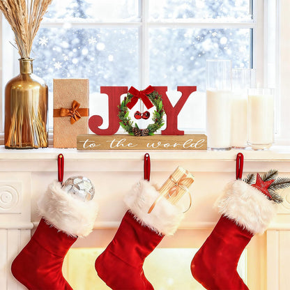 Christmas Wooden Joy Sign Decor,Christmas Tiered Tray Tabletop Decorations Indoor,Freestanding Xmas Joy Sign Table Centerpiece for Office Desk Shelf Holiday Home Party Mantel Gift Winter Rustic