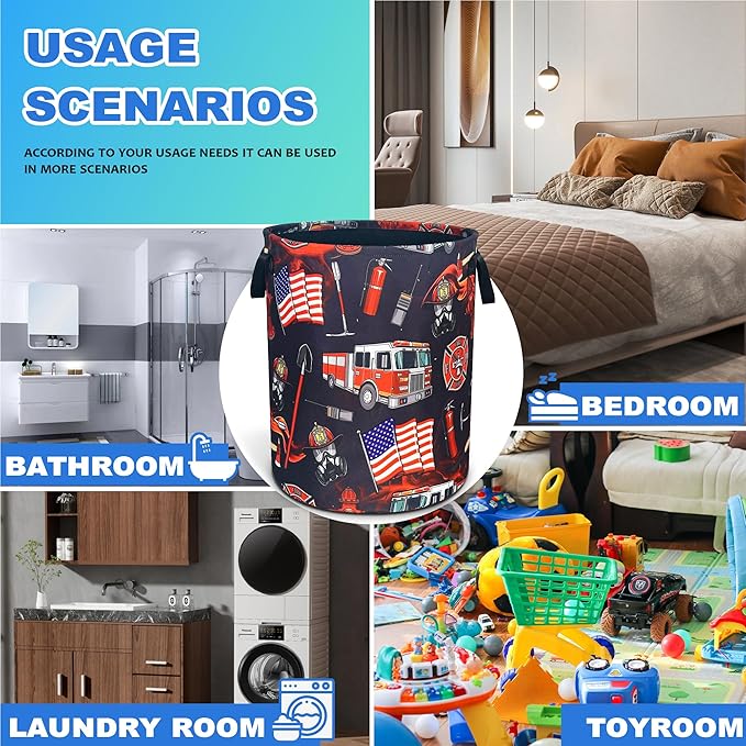 Fire Truck Fireman Laundry Basket Firefighters Oxford Cloth Laundry Hamper