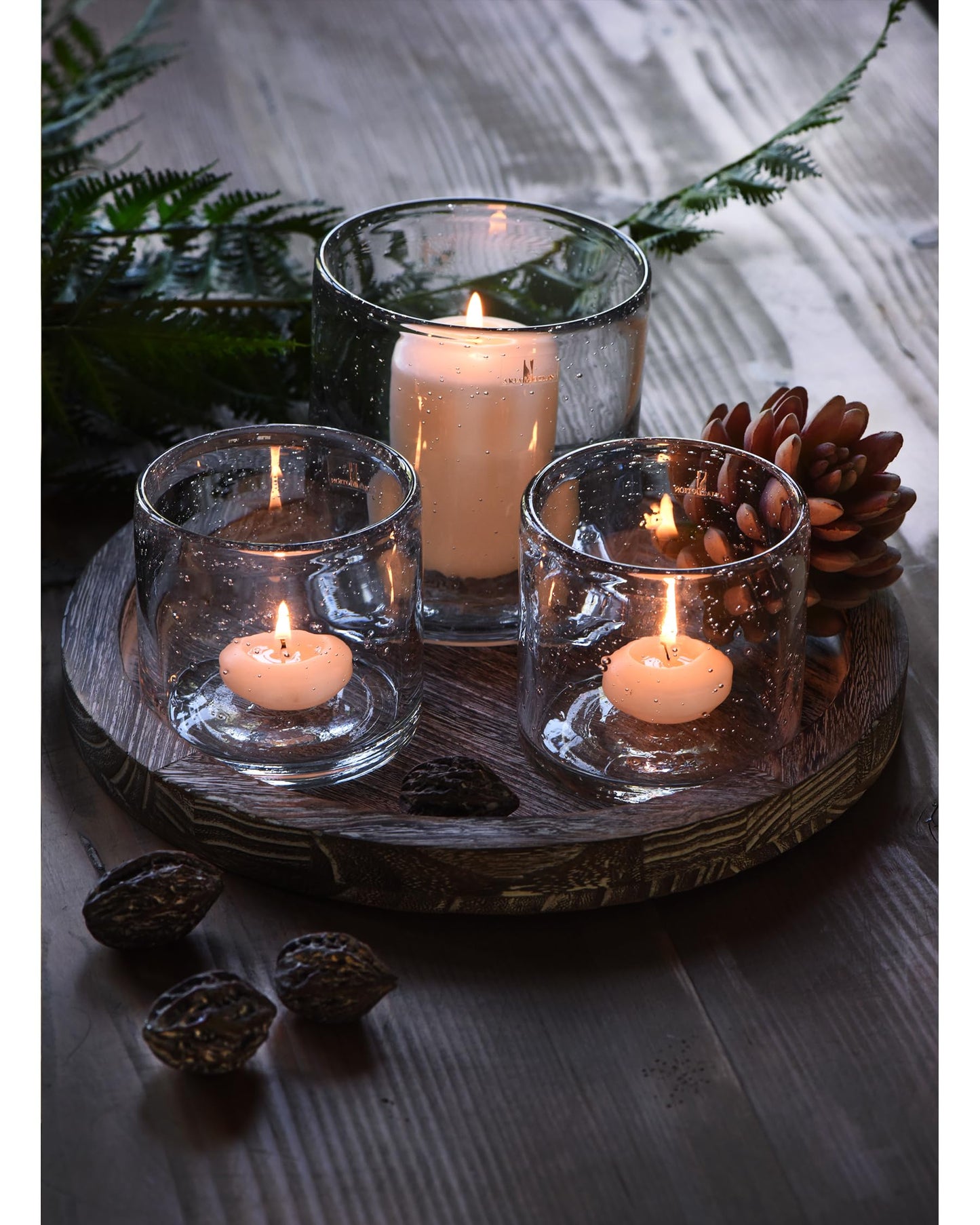 ARIAMOTION Glass Candle Holder Set 3 Clear Seeded Bubbles Modern Farmhouse Centerpieces Coffee Table Rustic Hurricane Cylinders Pillar Votive Tealight