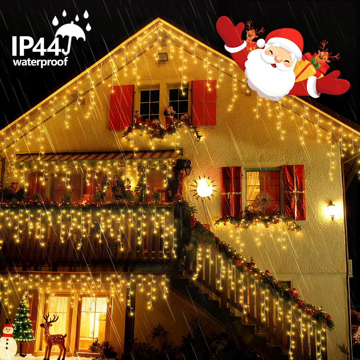 YEGUO 33ft 400 LED Icicle Lights Outdoor, 80 Drops Icicle Christmas Light Connectable, 8 Modes Warm White Xmas Icicle Lights with Timer Indoor