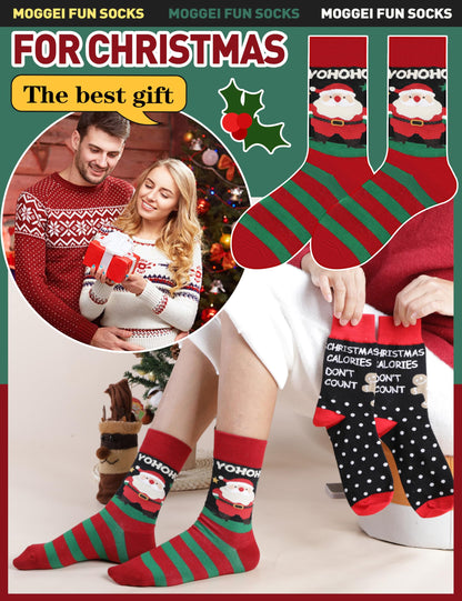 MOGGEI Funny Christmas Socks Fun Cozy Crazy Cute Novelty Fashion Gift Breathable Cotton Boot Socks Stocking Stuffers(Christmas Style(12 Pairs),L)