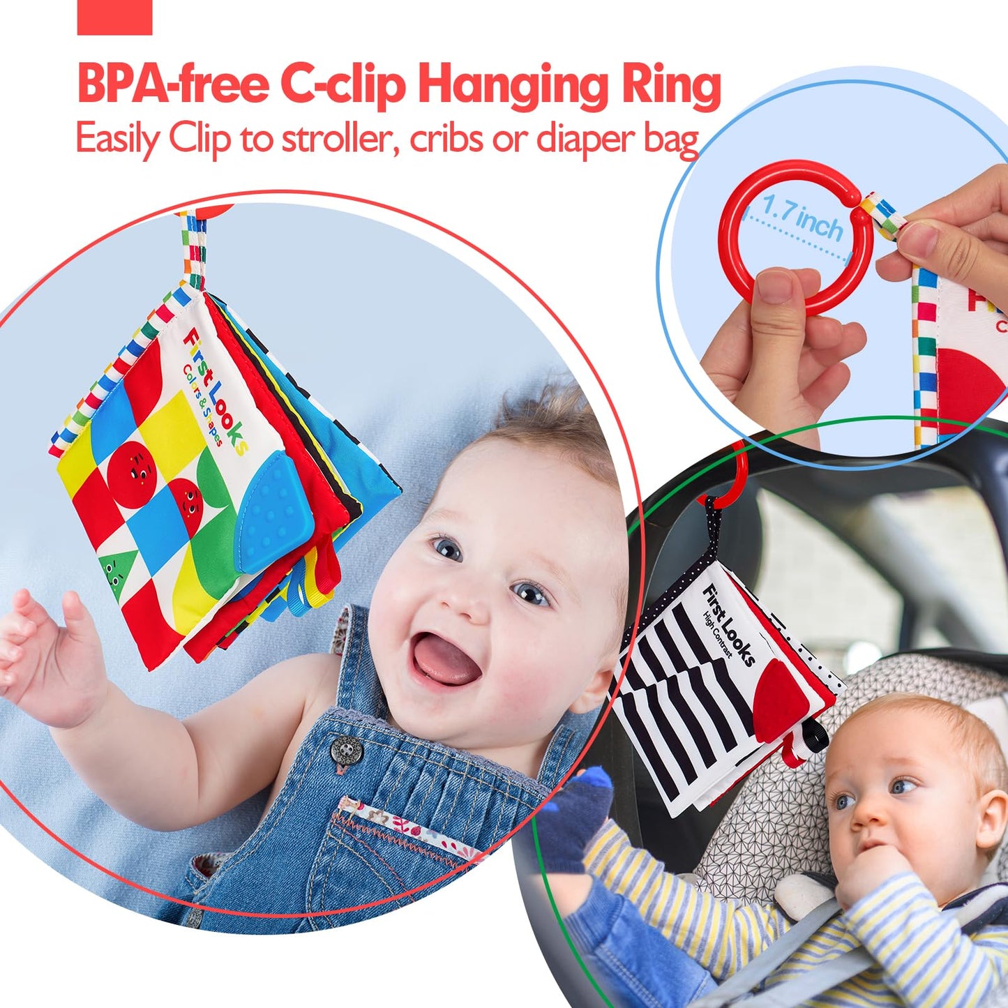 hahaland 2 Pack Baby Toys 0-6 Months, High Contrast Soft Baby Books, Hangable Sensory Toys Crinkle Cloth Books Folding Infant Toys, Newborn Toys 0-3 6 9 12 Months Boys Girls Gifts
