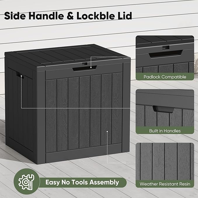 NEWBULIG 31 Gallon Deck Box, Weatherproof Resin Lockable Outdoor Storage for Secure Package Deliveries and Indoor Storage in Garden or Patio, Backyard