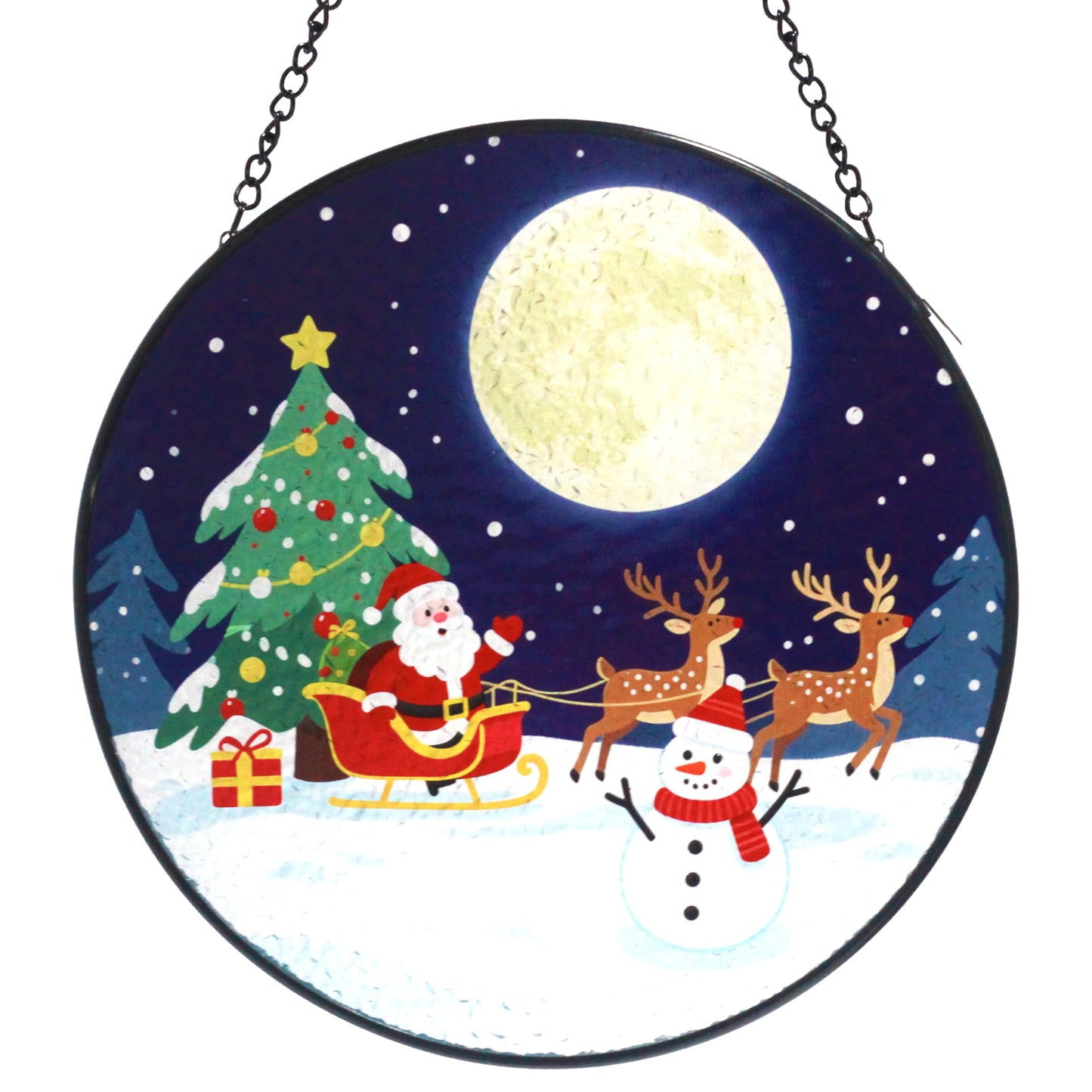 Christmas Stained Glass Suncatcher Window Decor with Santa, Reindeer, Snowman Home Decoration Indoor for Bedroom Living Room Door Wall for Women Men Friend Parent Lover, 7.8 Inch
