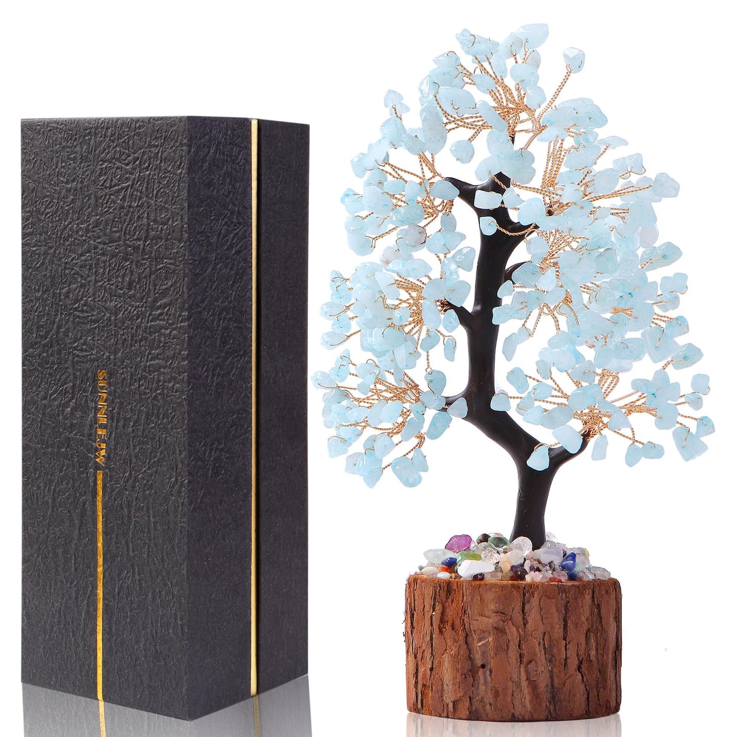Sunnlejw Aquamarine Chakra Crystal Tree of Life,Birthday Gifts for Women, Healing Crystal and Stones for Positive Energy,Gifts for Sister and Mom,House Warming Gift,Money Feng Shui Tree Decoration