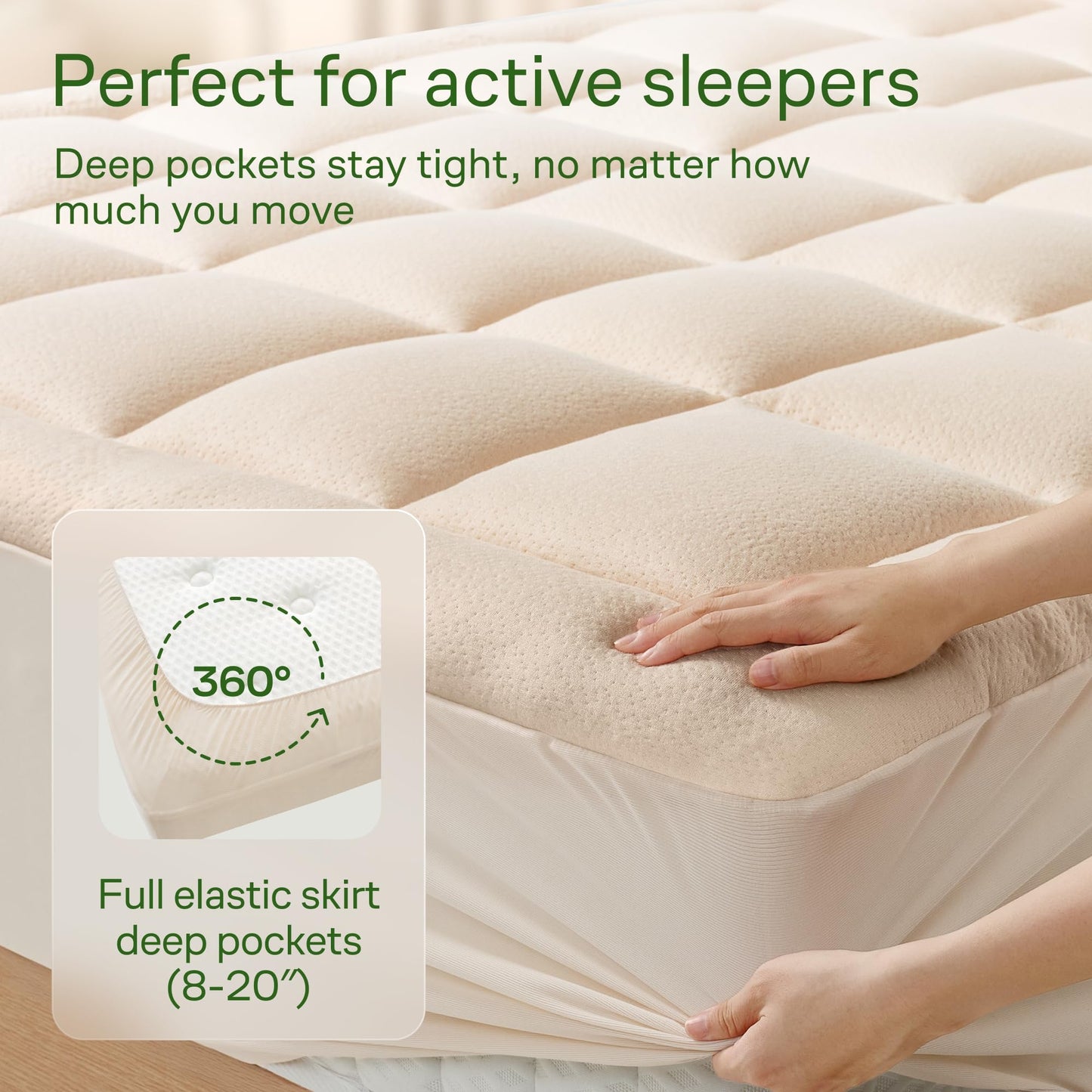 Niagara Sleep Solution Ultra Soft Queen Size Mattress Topper - Rayon Derived from Bamboo Pillow Top Mattress Pad for Back Pain Relief - Naturally Cooling for Hot Sleepers, Beige