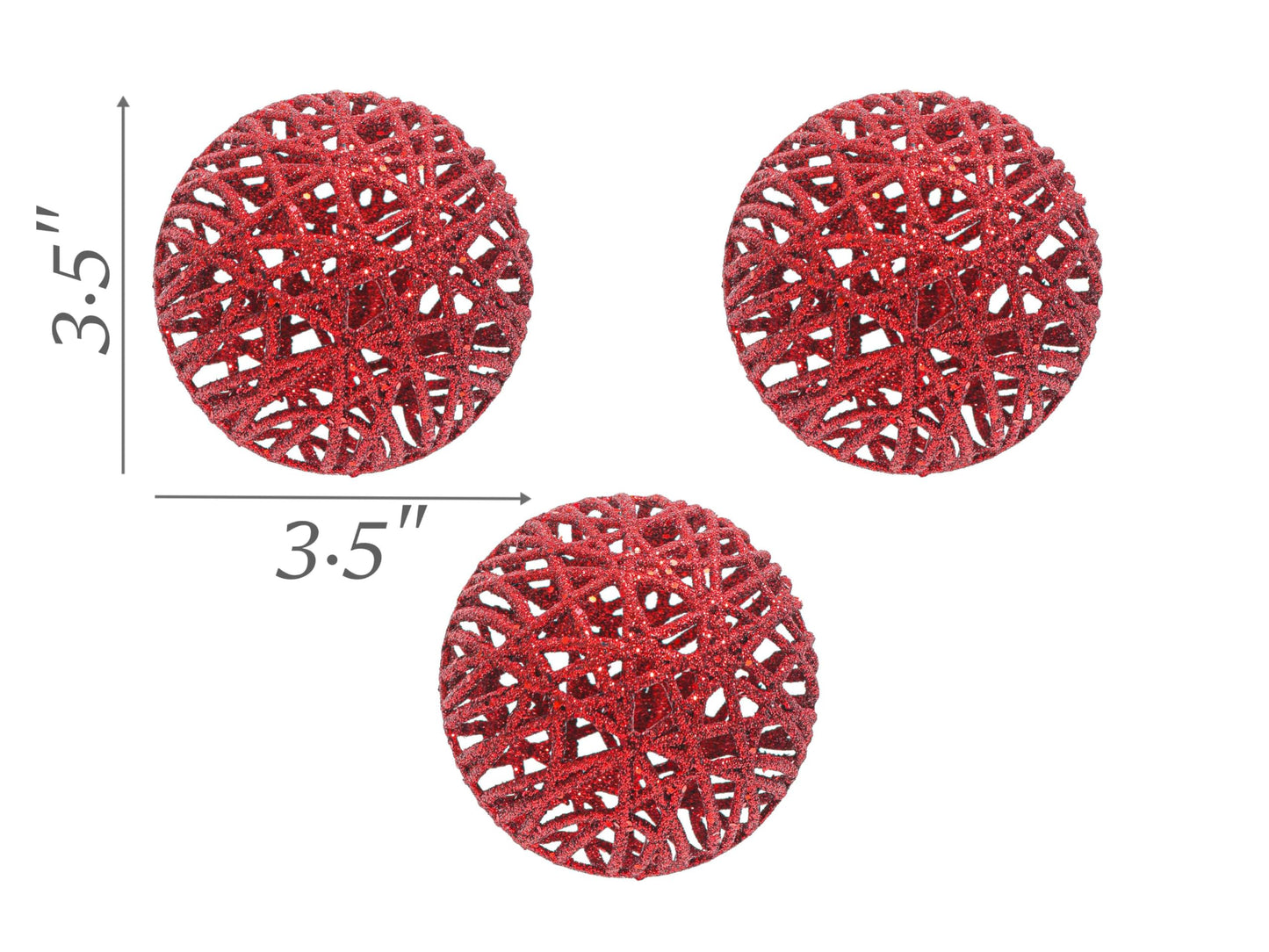 Christmas Traditions 4 inch Christmas Red Glittered Rattan Christmas Ball Ornaments Hanging Tree Decorations (Set of 6)(Christmas Red)