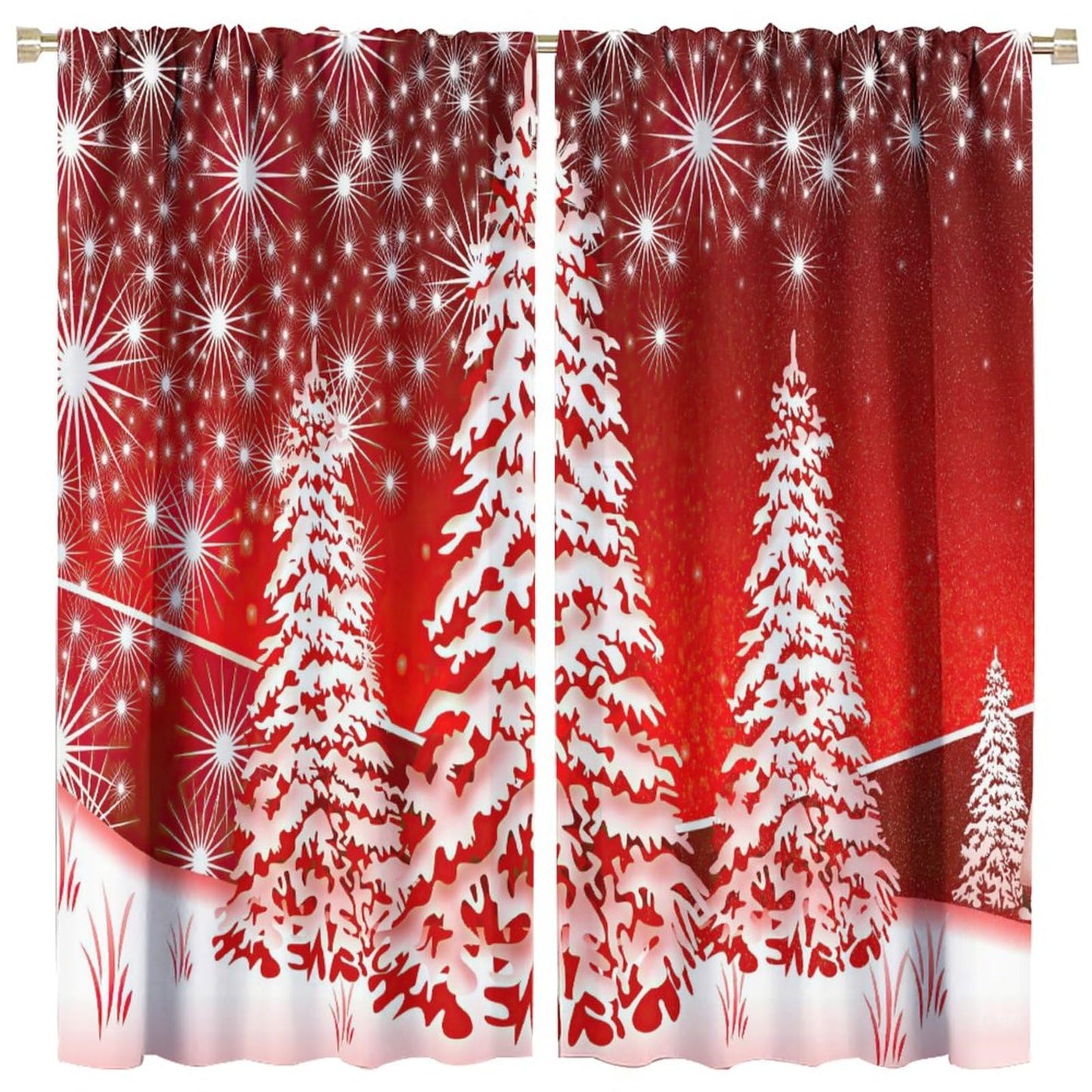 ICMOLYYENLO Christmas Curtains Santa Reindeer Sleigh Christmas Winter Decorative Curtains W42x45 Inch for Kitchen Bedroom Living Room Children's Room Decorative Curtains 2 Piece Set