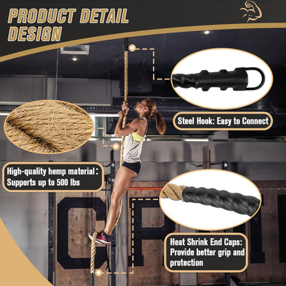 GDHSWJ Gym Climbing Rope, Indoor Outdoor Climbing Ropes - Climbing Rope for Adults - 10ft Length, 1.5" Diameter, Climbing Ropes with Hook for Indoor and Outdoor Fitness