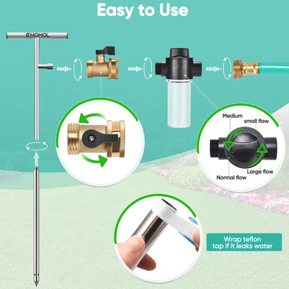 Stainless Steel Deep Root Tree Watering Tool,Root Feeder with Fertilizer Bottle Watering Wand Irrigation System Watering Stake,for Trees Bushes Shrubs Fruit Trees with Brass Valve T-Handle