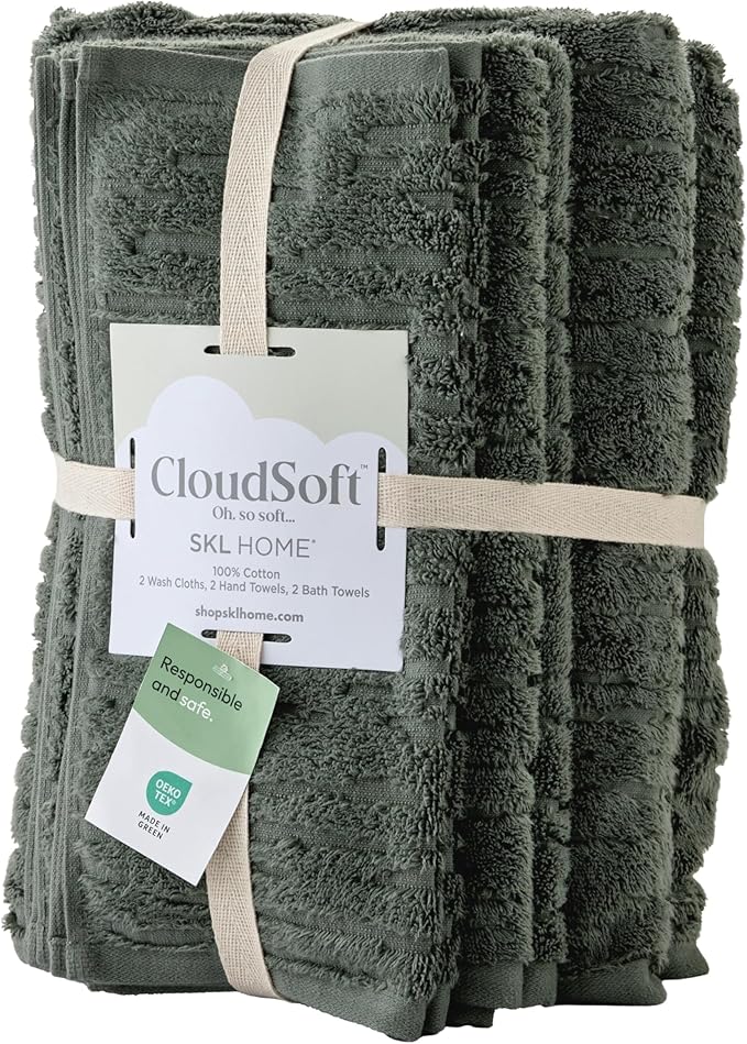 SKL Home CloudSoft 100% Cotton Luxury 6-Piece Towel Set, 600 GSM, Ultra Plush &
