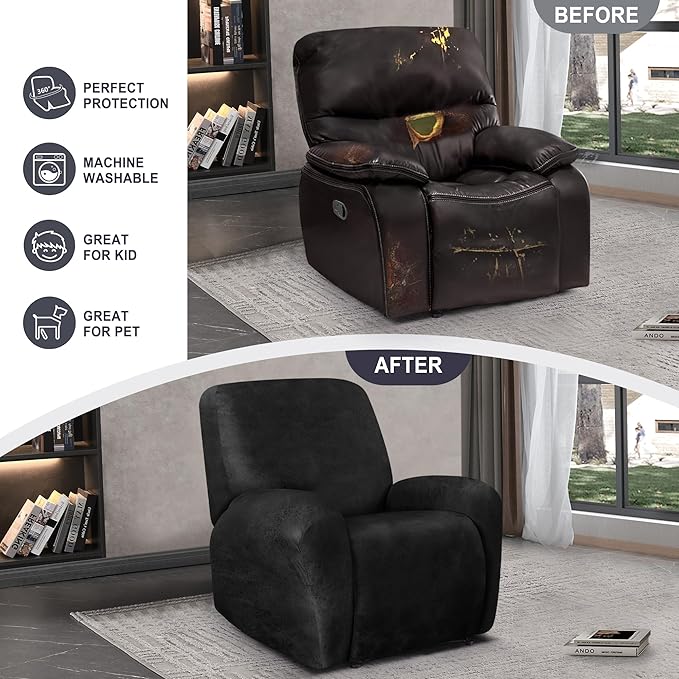 ANARACHON Leather Look Recliner Chair Covers, 4-Pieces Stretch Recliner Cover