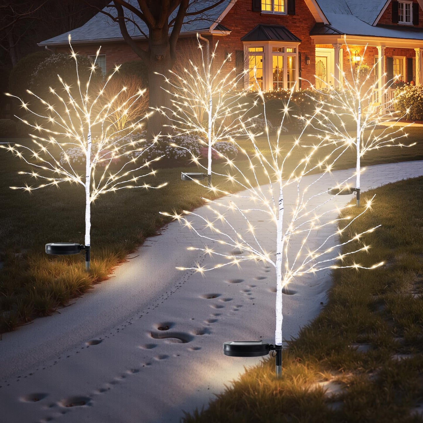 Luiywan Solar Outdoor Christmas Decorations, 35INCH Fairy Light Brich Tree, Solar Christmas Decor for Outside, Yard, Garden, Pathway, Wterproof LED Warm White Lights, 8 Modes, Auto On/Off, 4PCS